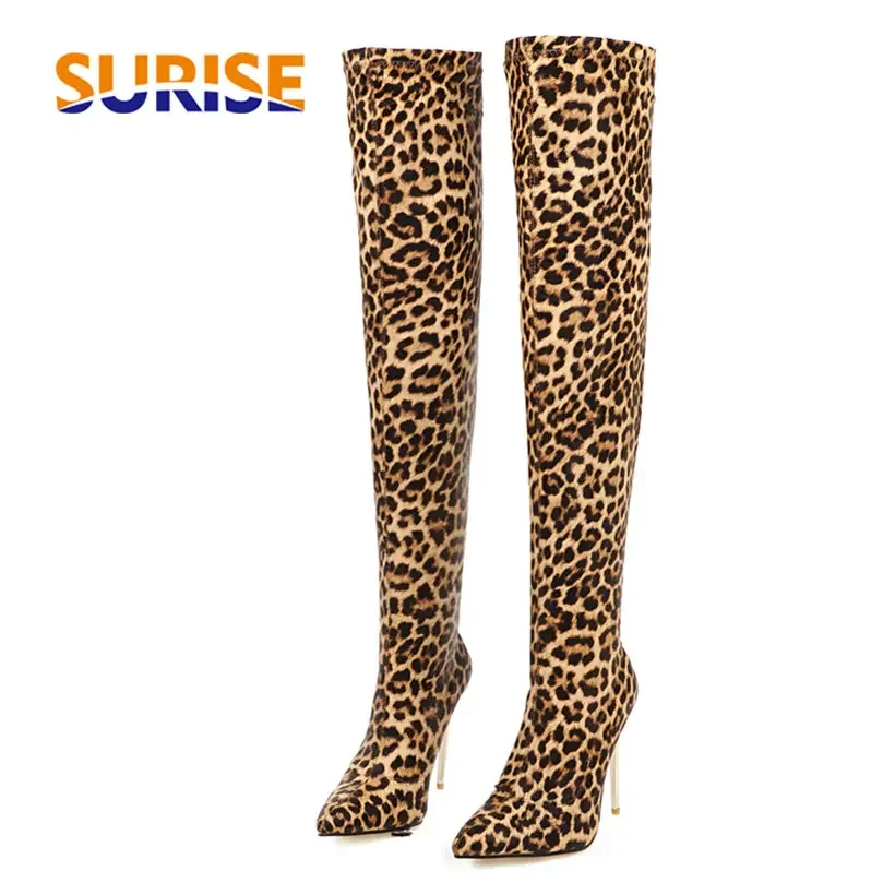 Sock Boot Women - Bottes léopard sur le genou pour