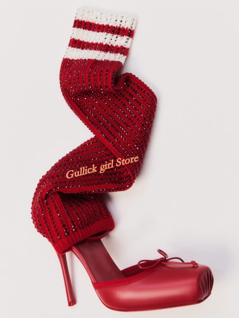 Sock Boot Women - Bottes rouges en tricot à bout