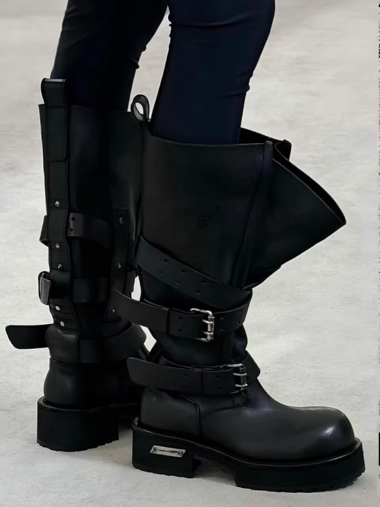 Bottes de moto en cuir noir av - Women'S Shoes Paris avis et prix